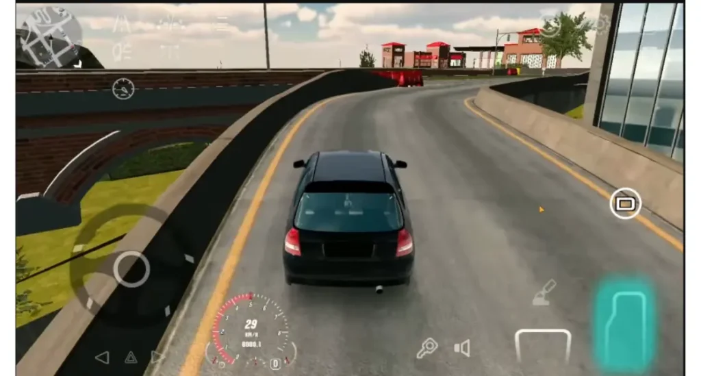 Black car driving on winding road