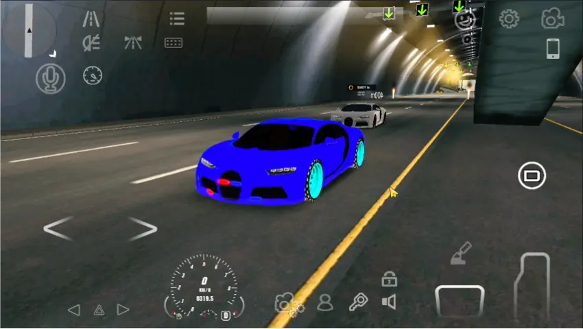 Blue Bugatti Chiron in tunnel